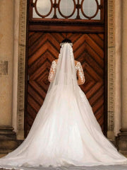 Long Sleeves Wedding Dress Mermaid Lace Overskirt-27dress