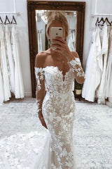 Long Sleeves Wedding Dress Mermaid With Lace Appliques-27dress