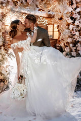 Long Sleeves Wedding Dress Off-the-Shoulder With Lace Appliques-27dress