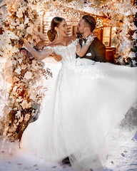 Long Sleeves Wedding Dress Off-the-Shoulder With Lace Appliques-27dress