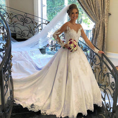 Long Sleeves Wedding Dress Princess Bridal Wear With Lace Appliques-27dress