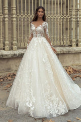 Long Sleeves Wedding Dress Princess With Lace Appliques-27dress