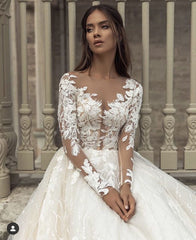 Long Sleeves Wedding Dress Princess With Lace Appliques-27dress