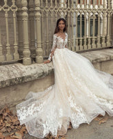 Long Sleeves Wedding Dress Princess With Lace Appliques-27dress