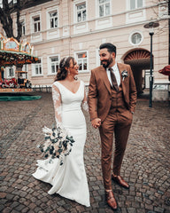 Long Sleeves White Wedding Dress Mermaid Lace Online-27dress