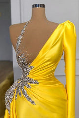 Long Sleeves Yellow Mermaid Prom Dress