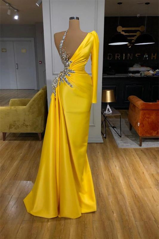 Long Sleeves Yellow Mermaid Prom Dress