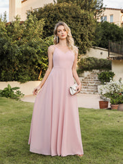 Long V-neck Backless Satin A-line Bridesmaid Dresses-27dress
