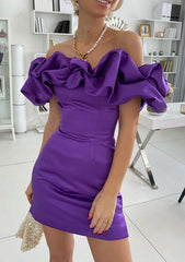 Look Fabulous in Sheath/Column Off-the-Shoulder Sleeveless Satin Homecoming Dress With Ruffles-27dress