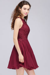 Lovely Lace Short Burgundy Bridesmaid Dress with Appliques-27dress