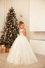 Lovely Long Princess Tulle Lace Flower Girl Dress-27Dress