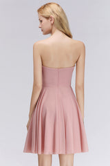 Lovely Sweetheart ruffle Pink Chiffon Short Bridesmaid Dresses Affordable-27dress