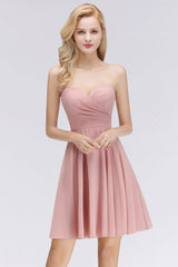 Lovely Sweetheart ruffle Pink Chiffon Short Bridesmaid Dresses Affordable-27dress