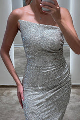 Luxurious Silver Strapless Prom Dress Mermaid