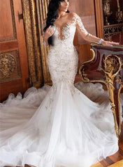 Luxurious Sweetheart Long Sleeves Mermaid Lace Wedding Dresses-27dress