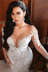 Luxurious Sweetheart Long Sleeves Mermaid Lace Wedding Dresses-27dress