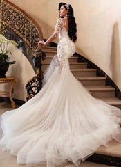Luxurious Sweetheart Long Sleeves Mermaid Lace Wedding Dresses-27dress
