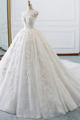 Luxury Ball Gown Jewel Tulle Wedding Dress Beading Lace Appliques Sleeveless Bridal Gowns On Sale-27dress