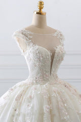 Luxury Ball Gown Jewel Tulle Wedding Dress Beading Lace Appliques Sleeveless Bridal Gowns On Sale-27dress