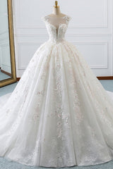 Luxury Ball Gown Jewel Tulle Wedding Dress Beading Lace Appliques Sleeveless Bridal Gowns On Sale-27dress
