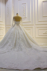 Luxury Ball Gown Lace Appliques Beading Wedding Dress Long Sleeves Ruffles Bridal Gowns On Sale-27dress