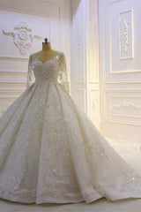 Luxury Ball Gown Lace Appliques Beading Wedding Dress Long Sleeves Ruffles Bridal Gowns On Sale-27dress
