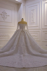 Luxury Ball Gown Long Sleeves Wedding Dress Tulle Lace Sweetheart Beadings Bridal Gowns On Sale-27dress