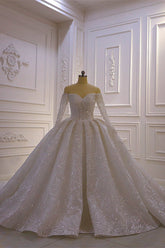Luxury Ball Gown Long Sleeves Wedding Dress Tulle Lace Sweetheart Beadings Bridal Gowns On Sale-27dress