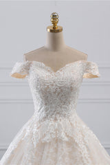 Luxury Ball Gown Off-the-Shoulder Lace Wedding Dress Sweetheart Sleeveless Appliques Bridal Gowns On Sale-27dress