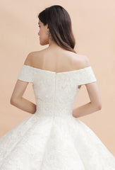 Luxury Ball Gown Off-the-Shoulder Sweetheart Wedding Dress Sleeveless Lace Satin Bridal Gowns On Sale-27dress