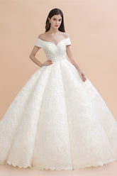 Luxury Ball Gown Off-the-Shoulder Sweetheart Wedding Dress Sleeveless Lace Satin Bridal Gowns On Sale-27dress