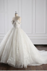 Luxury Ball Gown Off-the-Shoulder Tulle Lace Wedding Dress Appliques Sleeveless Bridal Gowns On Sale-27dress