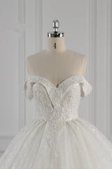 Luxury Ball Gown Off-the-Shoulder Tulle Lace Wedding Dress Appliques Sleeveless Bridal Gowns On Sale-27dress