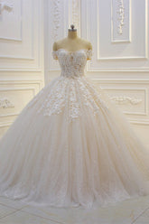 Luxury Ball Gown Strapless Tulle Wedding Dress Lace Appliques Sleeveless Sequined Bridal Gowns On Sale-27dress