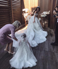 Luxury Long Ball Gown Off The Shoulder Appliques Lace Wedding Dresses-27Dress