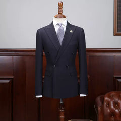 Men Classic Business Suits Dark Blue Peaked Lapel Double Breasted Blazer-27dress
