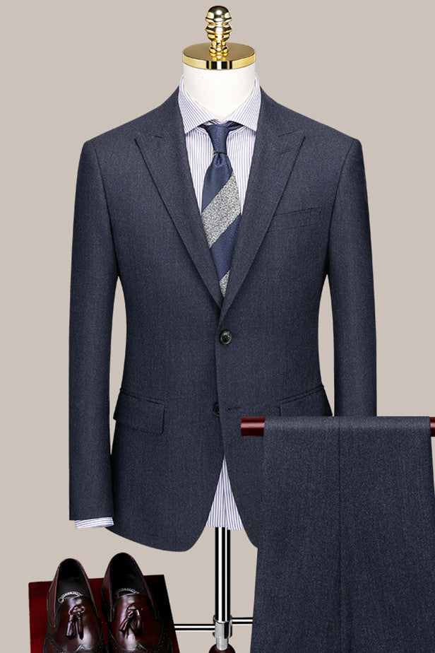 Men Formal Business Suits Dark Gray Fashion Peaked Lapel Slim Fit Suit-27dress