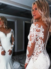 Mermaid Illusion Stretch Crepe Court Train Wedding Dress With Appliques Lace