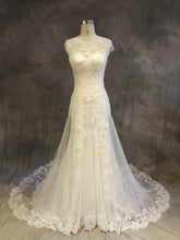 Mermaid Illusion Tulle Chapel Train Wedding Dress with Appliques Lace
