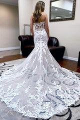 Mermaid Lace Wedding Dress Sleeveless With Appliques-27dress