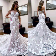 Mermaid Lace Wedding Dress Sleeveless With Appliques-27dress