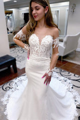 Mermaid Lace Wedding Dress With Detachable Sleeves-27dress