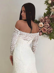 Mermaid Off-the-shoulder Lace Sweep Train Wedding Dress
