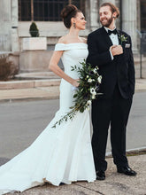 Mermaid Off-the-shoulder Stretch Crepe Sweep Train Wedding Dress