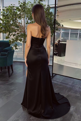 Mermaid One Shoulder Sleeveless Ruffle Slit Prom Dresses with Sweep Train-27dress