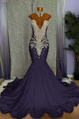 Mermaid Pink High Neck Sleeveless Prom Dress Beaded With Appliques