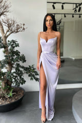 Mermaid Spaghetti Strap Sleeveless Pleated Long Prom Dress With High Split