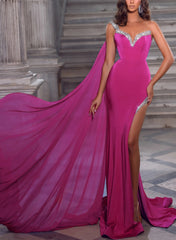 Mermaid Sweetheart Prom Dresses With Split Front and Beading Trumpet-27dress