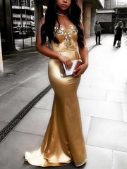 Mermaid Sweetheart Satin Prom Dress with Beading and Sweep Train