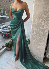 Mermaid Sweetheart Strapless Prom Dress with Split and Pleats for a Court Train Look-27dress
